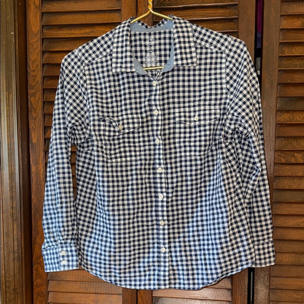 St. John's Bay Petite Navy and White Button Down Shirt